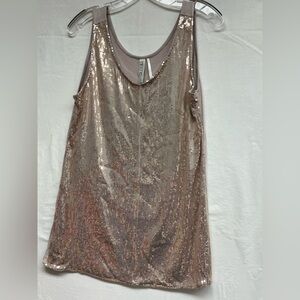 Kische Large Rose Gold Sequin Sleeveless Top Shimmer Holiday Party Event